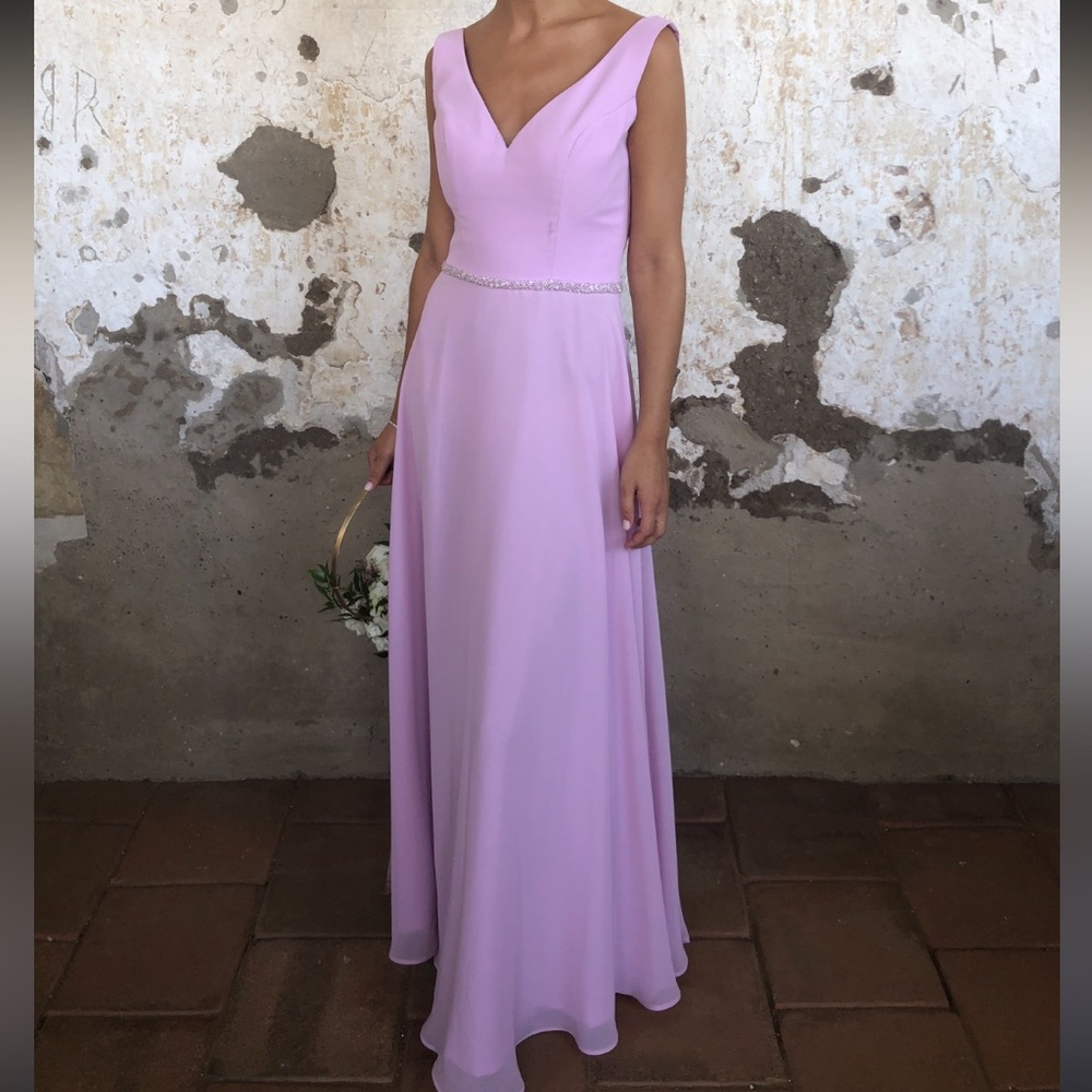 Mori Lee Madeline Gardner Chiffon with V-Neckline and Delicately Beaded Belt